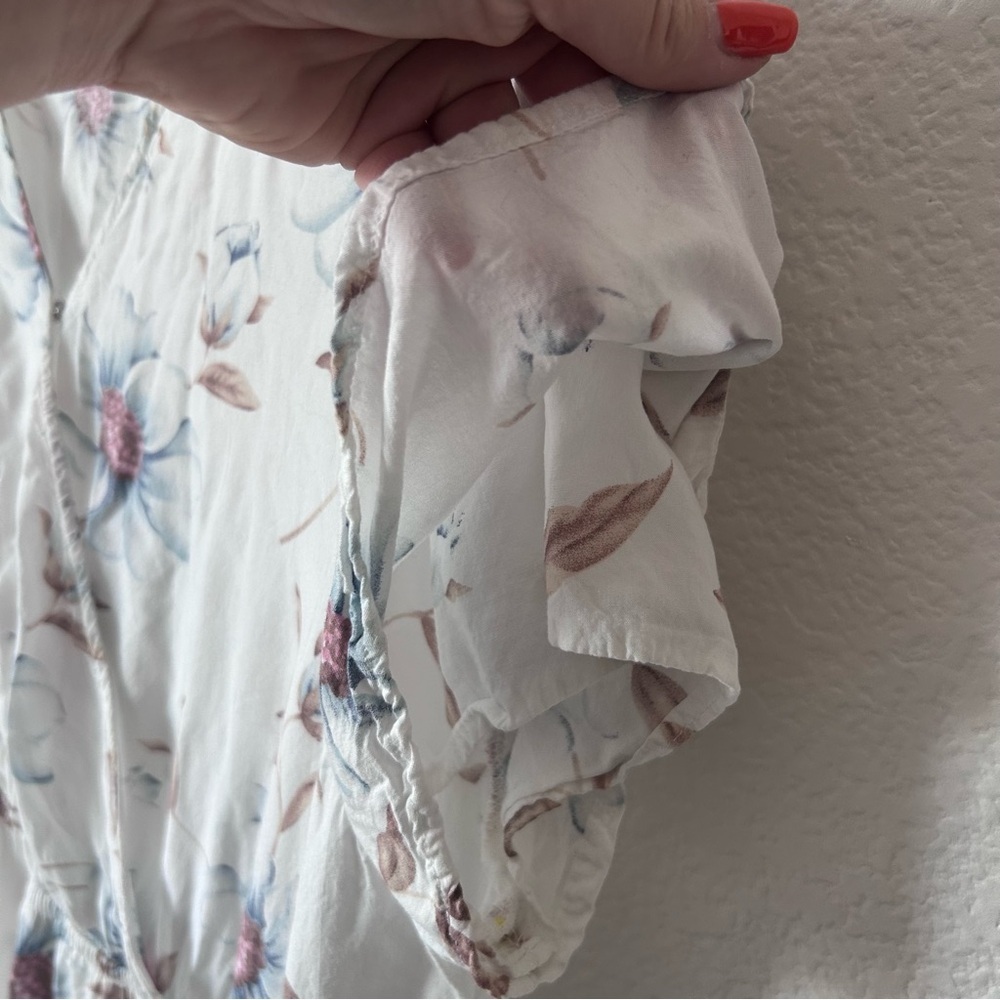 White Floral XL Midi Dress with Blue Bloom Print Modest, Conservative, Flowy - Picture 7 of 10